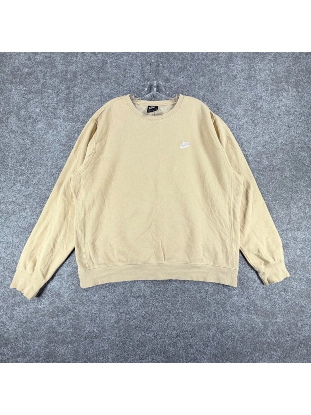 Nike Sportswear Club Fleece Crew Neck Sweatshirt Mens L Beige Tan Swoosh‎ Logo